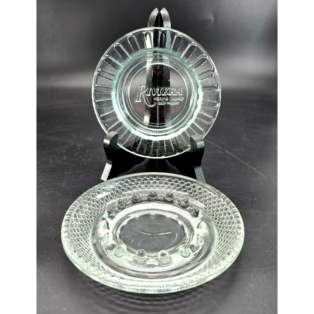 Glass Ashtray Set Vintage Collectible Riviera Hotel & Casino Las Vegas DH1355